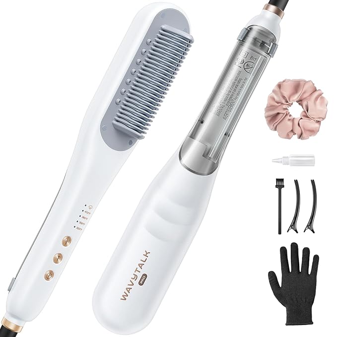 Wavytalk Pro Steam Hair Straightener Brush, Steamline Pro 3-in-1 Straightening Brush for Curly Hair, Fast Salon Results with Less Damage, Anti-Frizz and Hair Nourishment
