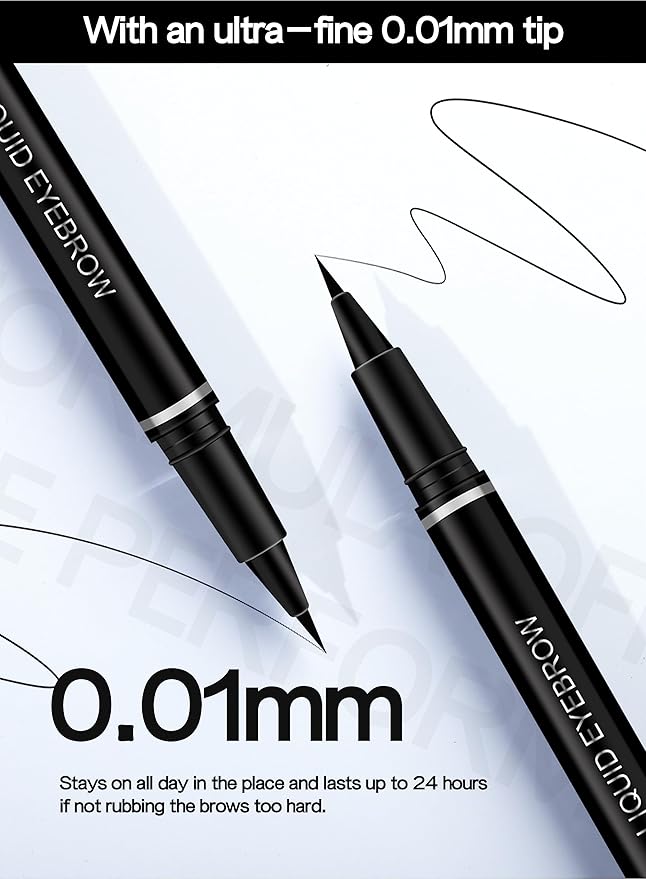 Extra Fine Wild Water Eyebrow Pencil, Waterproof & Smudge Proof Liquid Eyeliner Felt Tip Applicator, High Pigmented Black Brown Liquid Eye Liner, Long-Lasting, Quick Drying for Women (01)