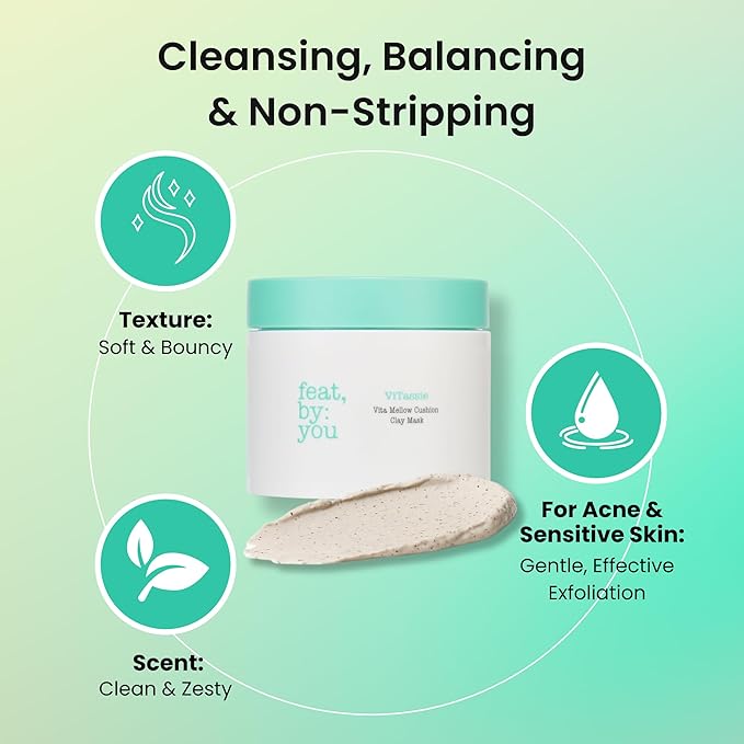 Feat By You Clay Mask for Face - (4.56 fl.oz) Korean Face Mask with Bentonite & Kaolin Clay for Blackheads, Pores & Sebum Control, Gentle Exfoliation, Vegan, Cruelty-Free