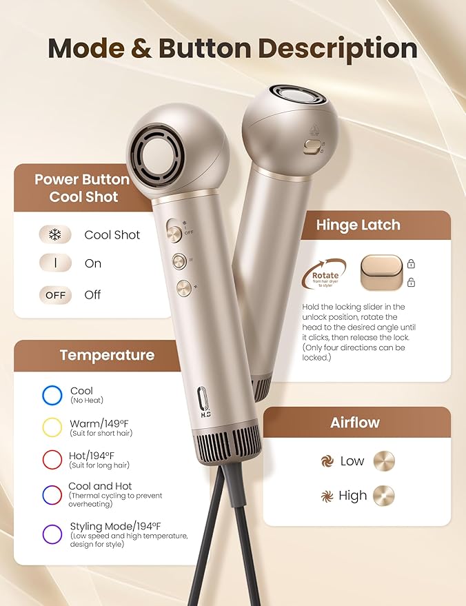O.H.B 7 in 1 Hair Styler & High Speed Dryer Brush, 110,000RPM Blow Dryer Brush, Ionic Air Styler with Fast Drying, No Heat Damage Air Multi Styler for Volumize, Curl, Straighten, Travel Case, Gold
