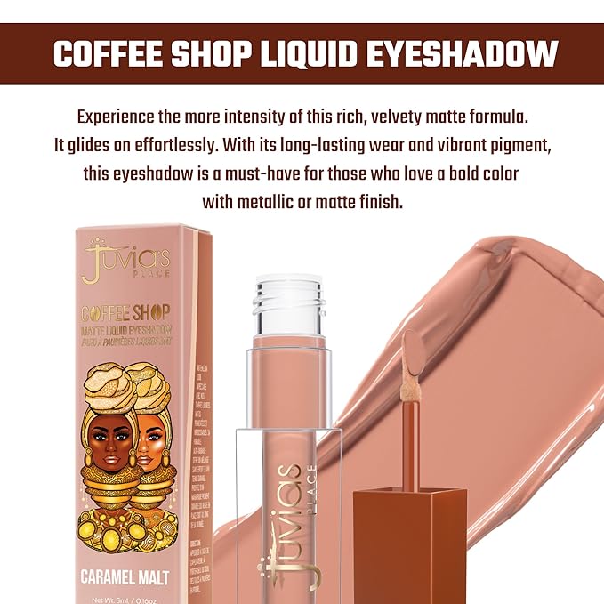 Juvia's Place Coffee Shop Liquid Eyeshadow Caramel Malt - Matte Finish for Rich, Long-Lasting Color, Waterproof, and Smooth Texture - Buildable and Vibrant - Ideal for All Skin Tones, 0.08 fl oz