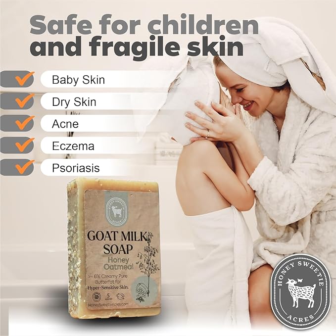 Honey Sweetie Acres Honey Oatmeal Goat Milk Soap - Handmade 5 oz Bar, Made with Natural Ingredients, Moisturizing & Gentle, Made in the USA