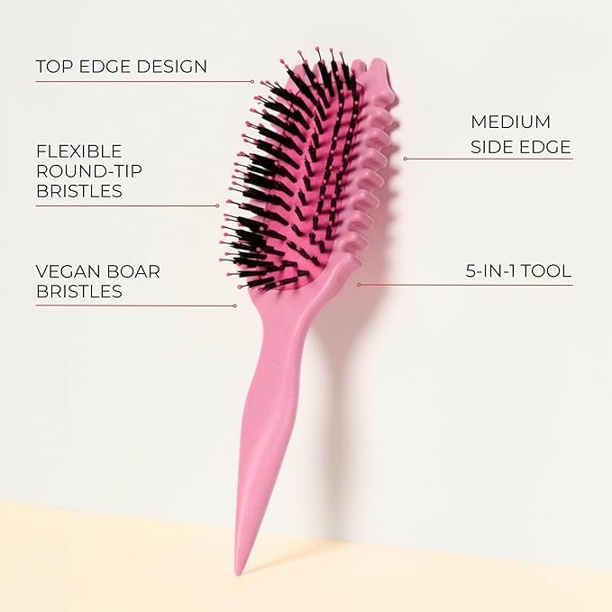Bounce Curl Define EdgeLift Brush, 5-in-1 Tool for Effortlessly Defined Curls, Waves & Coils, Reduces Frizz - Pink