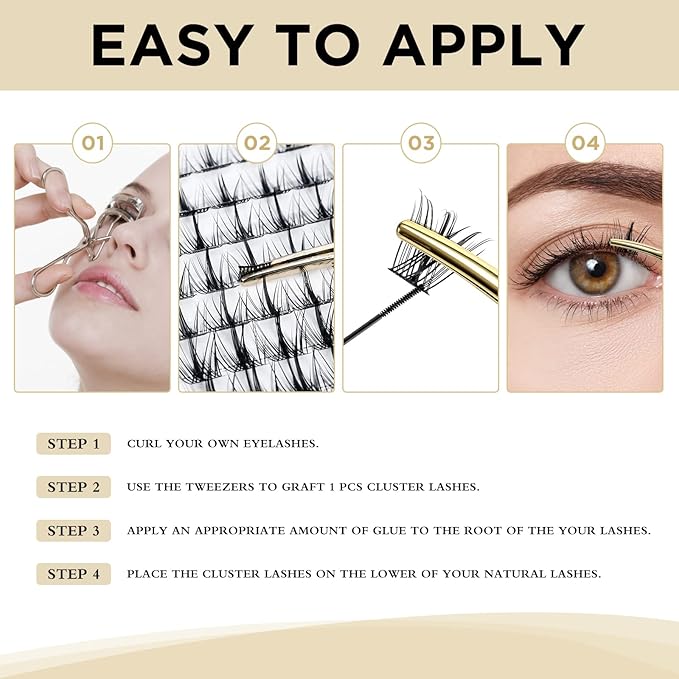QUEWEL Lash Clusters 72 Pcs Wide Stem Individual Lashes C/D Curl 8-16mm Length DIY Lash Extension Soft False Eyelashes Wispy Cluster Lashes Easy to Create Natural Look At Home(Sparkle-C-MIX8-16mm)