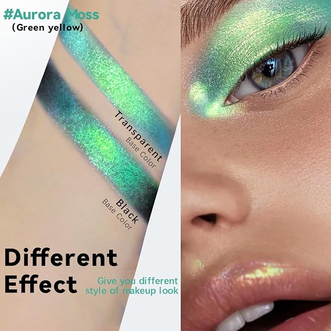 HOSAILY Duochrome Green Yellow Glitter Eyeshadow Stick, Color Shift Shimmer Chameleon Metallic Eye Shadow Brightener Pencil, Silky Smooth Iridescent Sparkle Inner Corner Eye Highlighter Fairy Makeup