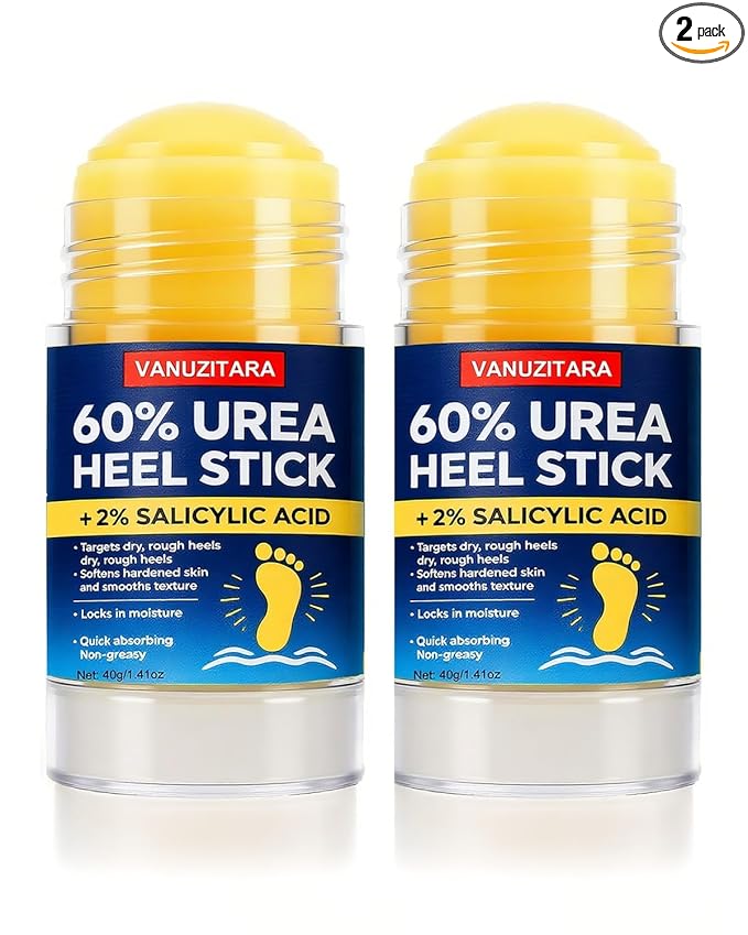 Urea Cream 60 Percent with 2% Salicylic Acid, Maximum Strength Foot Cream for Rough, Dry Cracked Feet Hands and Elbows, Urea Stick Callus Remover Skin Softener Hydrating Balm 2 Pack (1.41oz Each)