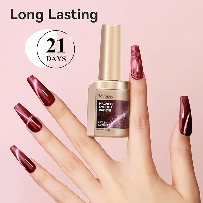 Red Cat Eye Gel Nail Polish, Burgundy Red Glitter Magnetic Gel Polish Moonlight, Cateye Gel Polish With Magnet Wine Red Holographic Shimmer UV Velvet Manicure Salon DIY Home, 12ML