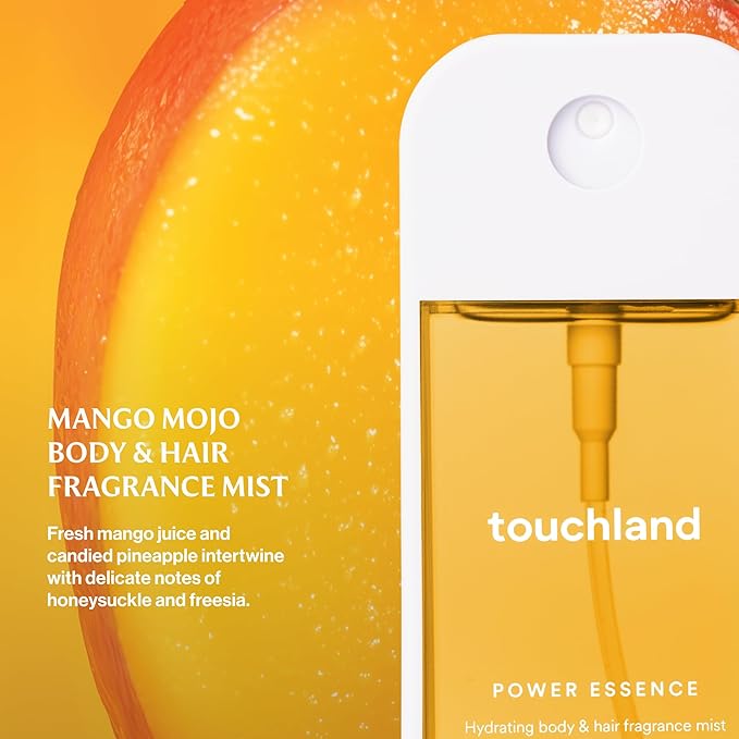 Touchland Hydrating Body & Hair Fragrance Mist – Mango Mojo – 2 FL OZ Travel Size Perfume Spray – Notes of Mango Juice, Dewy Strawberry, and Wild Honeysuckle