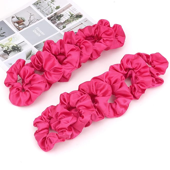 Silk Satin Scrunchies for Women Girls 12 PCS Rose Red Hair Scrunchies Silk Satin Hair Ties for Thick Hair Bulk Hair Ties Hair Accessories
