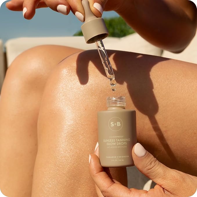 SUGARED + BRONZED Sunless Tanning Glow Drops, Face and Body Self Tanner, Customizable for a Natural Glow, Clean Formula, Streak Free Self Tanning Serum, Suitable for All Skin Types, Vegan, 1 Fl Oz