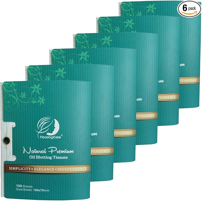 Oil Blotting Sheets for Face, 600 Sheets (6 Packs of 100) - Natural Bamboo Charcoal Blotting Papers for Oily Skin, Shine Control & Makeup Touch Up, Easy Take Out Design Patent Oil Absorbing Paper