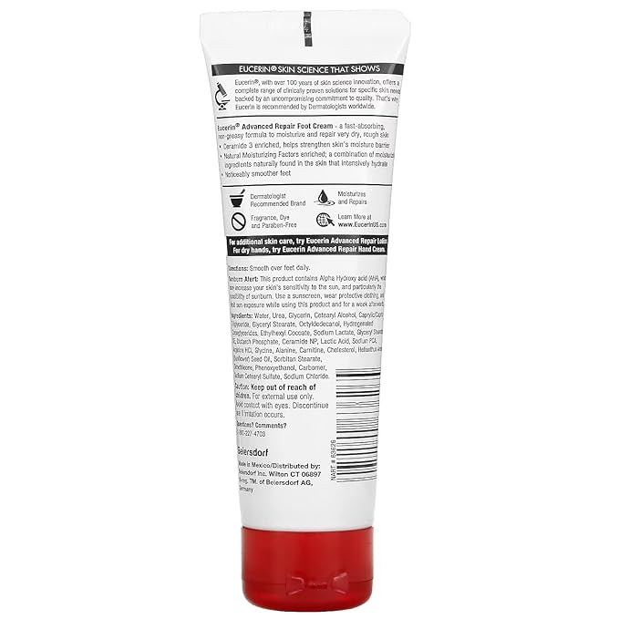 Eucerin Advanced Repair Foot Cream, Very Dry Skin, Light, Fragrance-Free, 3 oz