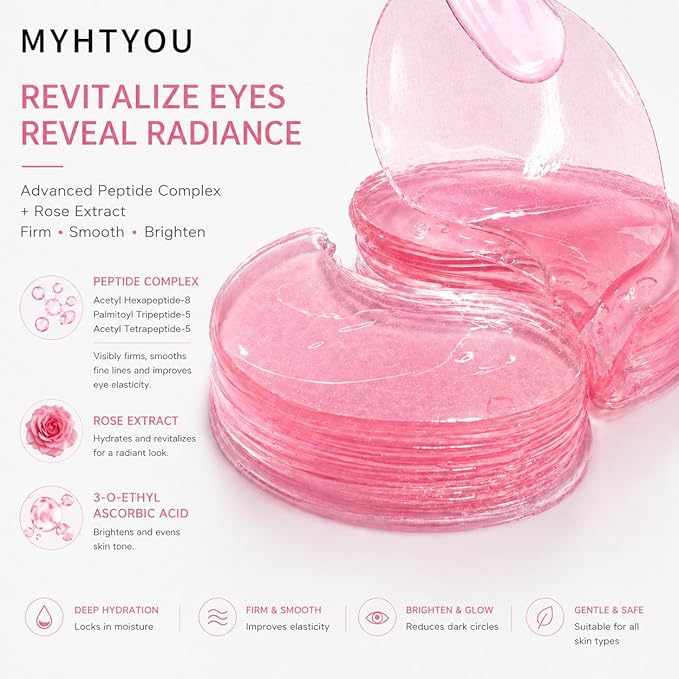 Under Eye Mask, Rose Under Eye Gel Pads With Collagen, Skincare Eye Patch Masks for Women and Men