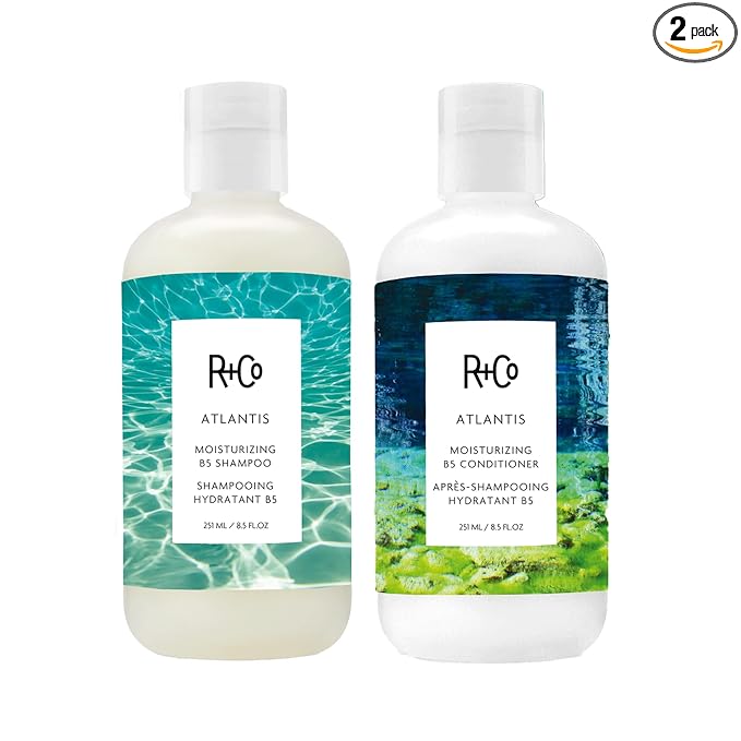 R+Co Atlantis Moisturizing B5 Shampoo and Conditioner Set – Deep Hydration & Repair for Dry, Damaged, Tired Hair – Restores Moisture, Softness & Shine – Vegan & Sulfate-Free – 8.5oz 2PK + Sample