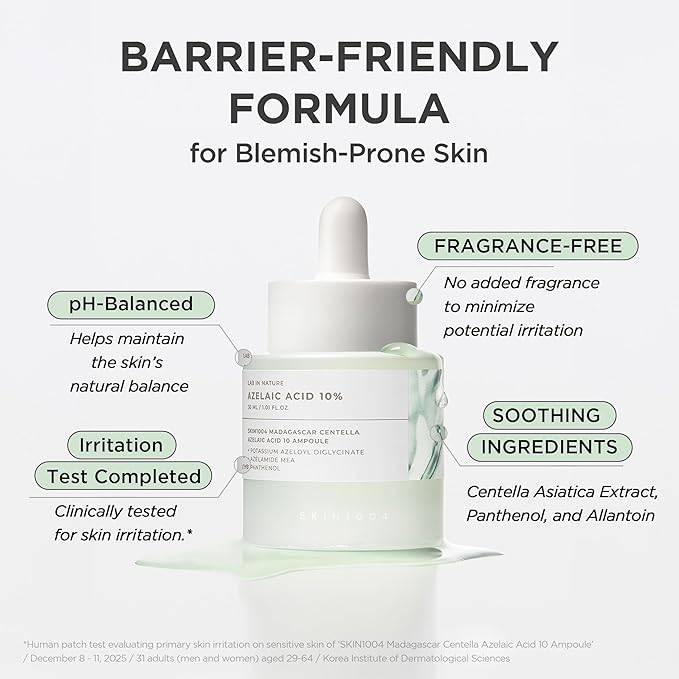 SKIN1004 Azelaic Acid 10% Ampoule, Hydrating Face Serum for Blemish-Prone & Oily Skin, Redness Soothing Serum for face, Visible Marks & Breakout Care with Centella, Korean Skin Care, 1.01 fl.oz / 30ml