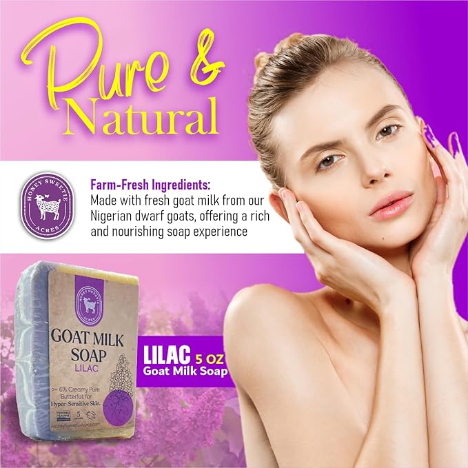Honey Sweetie Acres 2-Pack Lilac Goat Milk Soap - All Natural 5 oz Handmade Bar Soap – Moisturizing, Gentle for Sensitive Skin, Eco-Friendly, Made in the USA