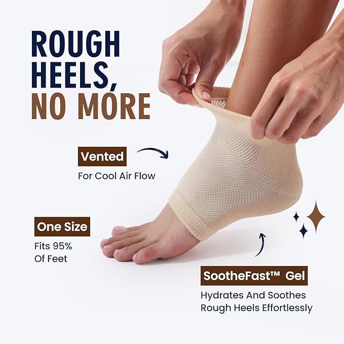 Dr. Frederick's Original Moisturizing Heel Socks for Dry Cracked Heels Treatment - Infused with Olive Oil, Jojoba Oil and Vitamin E - 2 Pairs - Self Care Gifts for Women & Men - Beige Shea