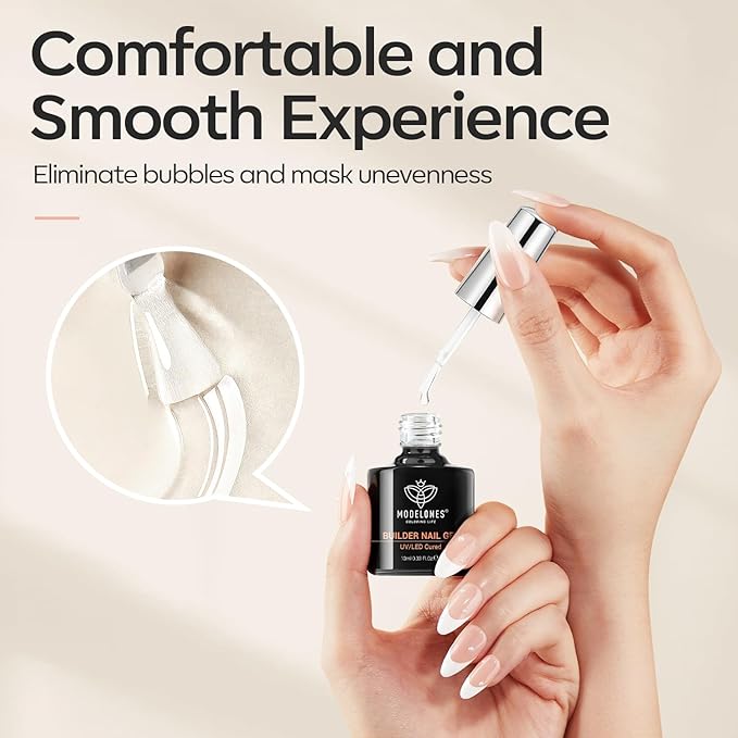 modelones Base Coat Builder Nail Gel Polish, 2 Pcs Clear Builder Nail Polish, 8-in-One Rubber Color Hard Gel for Apex Building Thickening Extension DIY Home Salon Gifts LED Lamp Cured 10ml