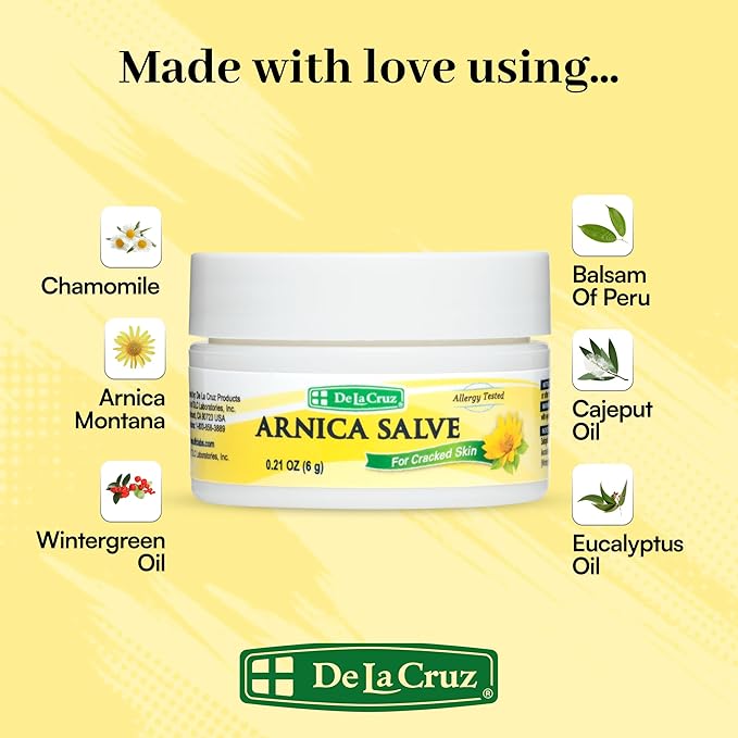 De La Cruz Arnica Salve Foot Care Cream for Dry Cracked Heels & Feet, Skin Care, Hand Salve, 24 Hour Moisture Balm - (Trial Size)