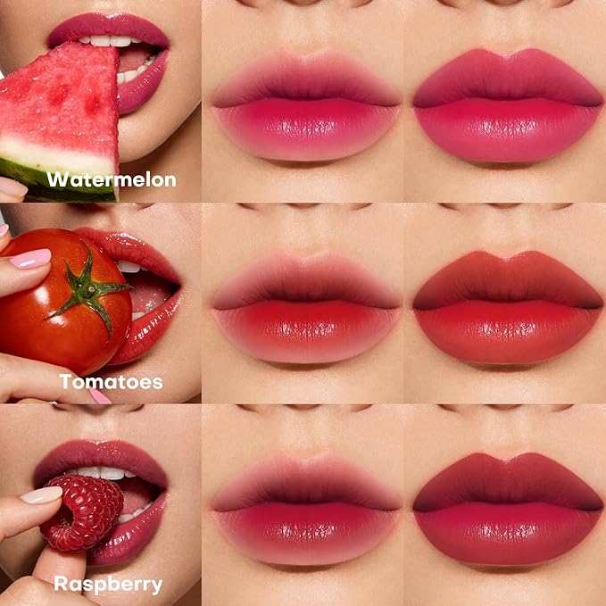 bayfree Lip Tint Stain Set, 3 PCS Korean Water Tint Lightweight Non-sticky, Waterproof Long Lasting Liquid Blush & Lip Stain, Transfer-Proof, Matte Finish Lip Color Makeup (fruit platter)