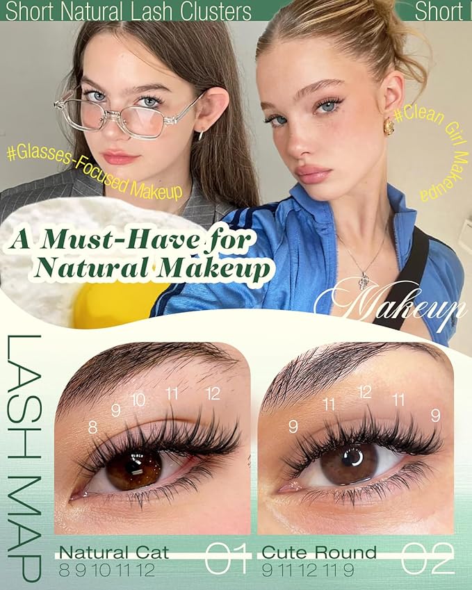 Short Lash Clusters Kit Natural Lash Extension Kit Wispy Eyelash Clusters with Bottom Lashes 8-12MM Manga Cluster Eyelash Extensions C Curly DIY Cluster Lashes Bond and Seal Tweezers by Lvmixwig