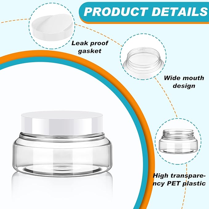 Tessco for you 24 Pack Plastic Jars with Lids Labels Multiuse Slime Containers Empty Body Scrub Jars Round Refillable Cosmetic Body Butter Container for Makeup (5 oz,White)