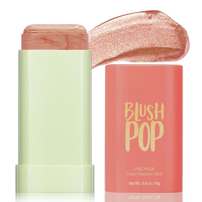 Highlighter Makeup Stick - Blush Highlighters Makeup Stick for Face & Body, Natural Silky Shimmer Highlight, Bendable Long Lasting Cream Korean Highlighter (Soft Pink)