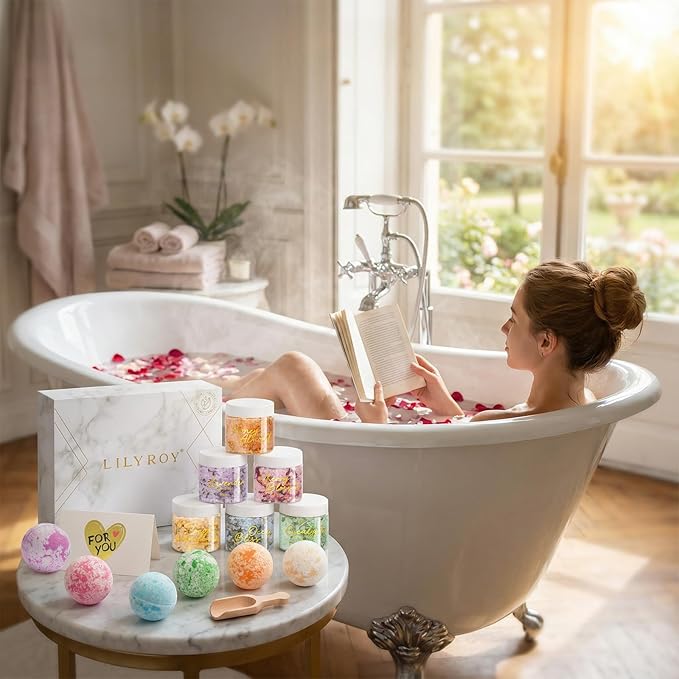 Gifts for Women & Men - 15 Pcs Luxurious Spa Gift Set Bath and Body Gift Set for Mom Dad | Perfect Valentines Day, Christmas, Mothers Day, Birthday Gifts with 6 x 150g Bath Salt 6 x 100g Bath Bomb
