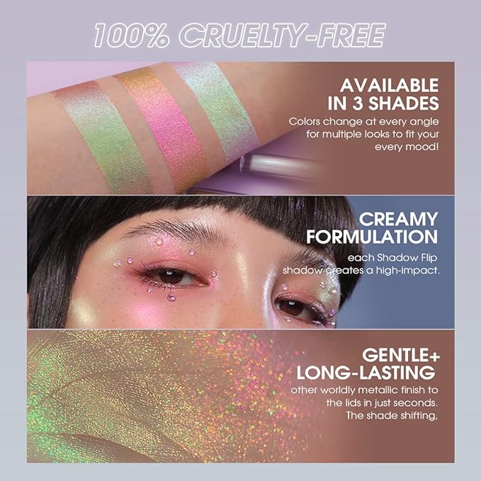 Metallic Liquid Chameleon Eyeshadow, Multi-Dimensional Eye Looks, Long-lasting Holographic Glitter Multichrome Eyeshadows Makeup (#Peacock+#GX002)