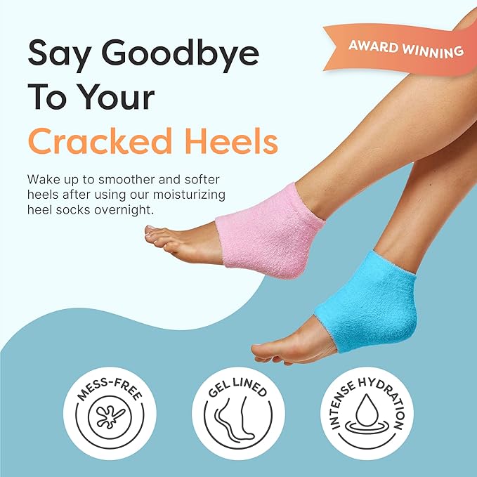 ZenToes Moisturizing Socks for Cracked Heel Treatment, Vitamin E, Olive Oil and Jojoba Oil Infused Heel Socks, Spa Gifts for Women, Mothers Day Gifts (Fuzzy Blue and Pink, Regular)
