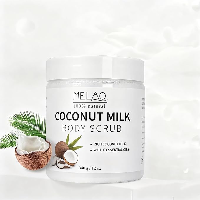 Coconut Milk Scrub, Hydrating & Moisturizing Body, Face, Hand, Foot Exfoliator with Dead Sea Salt, Avocado Oil & Vitamin E - Smooth & Soften Skin - Great Unisex Gift, 12 oz