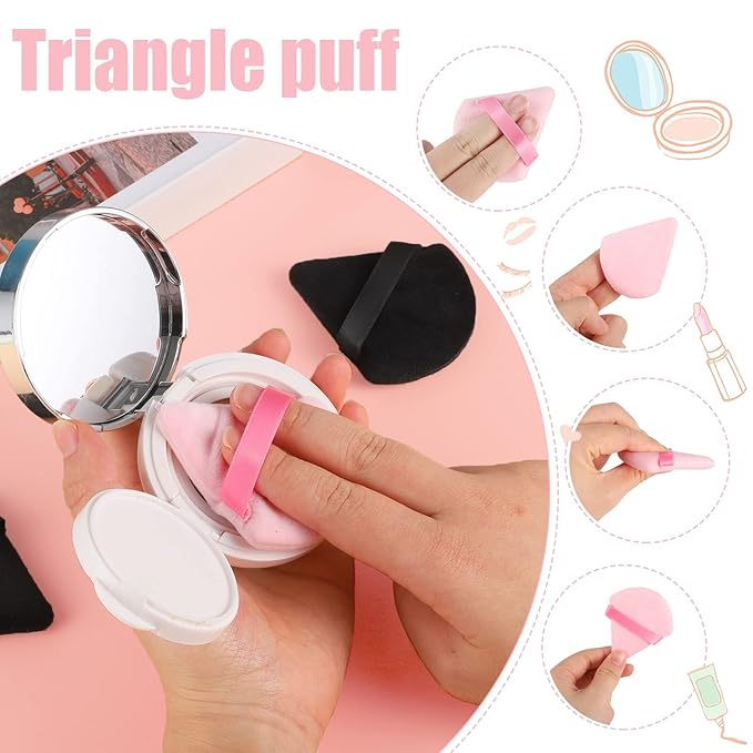 Pimoys 12 Pieces Powder Puff Face Triangle Makeup Puff Soft Cosmetic Foundation Sponge Velour Puff for Loose Powder Body Powder Beauty Wet Dry Makeup Tool(Black, Pink)