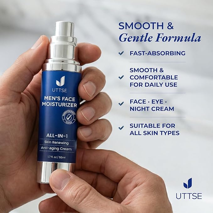 Uttse 6-in-1 Mens Face Moisturizer: Face Cream for Men - Reduce the Look of Eye Bags, Dark Circles, and Puffiness - Skin Care for Men - Made in Korea