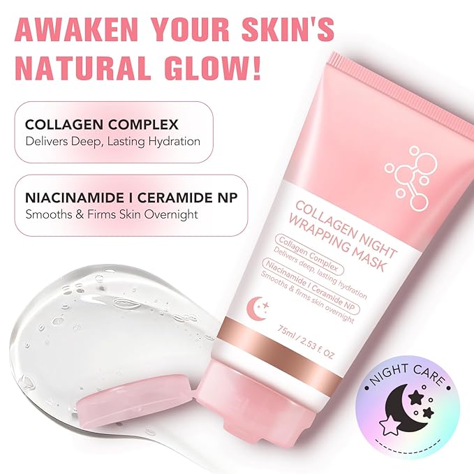 Collagen Night Wrapping Mask, Collagen Face Mask, Collagen Sleeping Mask, Collagen Facial Mask for Elasticity & Hydration, Hydrates and Tightens Skin, Reduces Sagging
