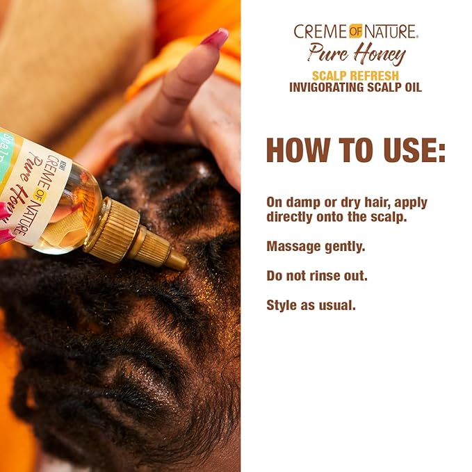 Creme of Nature Pure Honey Scalp Refresh Invigorating Scalp Treatment Oil, Lightweight Formula with Mint & Aloe, Moisture & Shine for All Hair Types & Styles, 4.2 oz