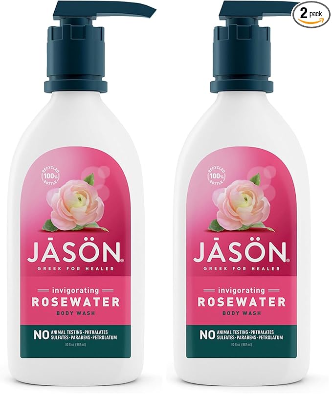 JASON Rosewater Invigorating Body Wash Women/Men, For a Gentle & Clean Feel, 30 Fluid Ounces (Pack of 2)