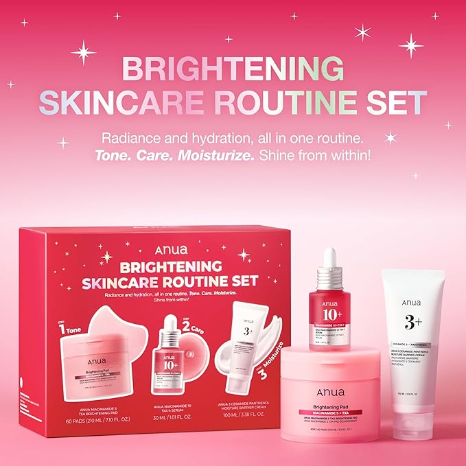 Anua Brightening Niacinamide Skincare Routine Set, Niacinamide TXA Toner Pad & Serum with Ceramide Face Moisturizer, Dark Spot Care & Hydration, Glass Skin Gift Set for Women, Korean Skincare Kit