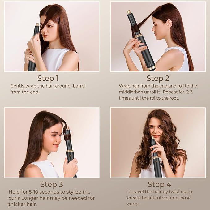 5 in 1 Hair Dryer Brush, Air Style Wrap Hair Styler, Negative Ion Blow Dryer, Hot Air Brush for Blow Drying, Hair Brush for Blow Drying, All-in-One Hair Styling Tool, Volumizing, Straightener & Curler