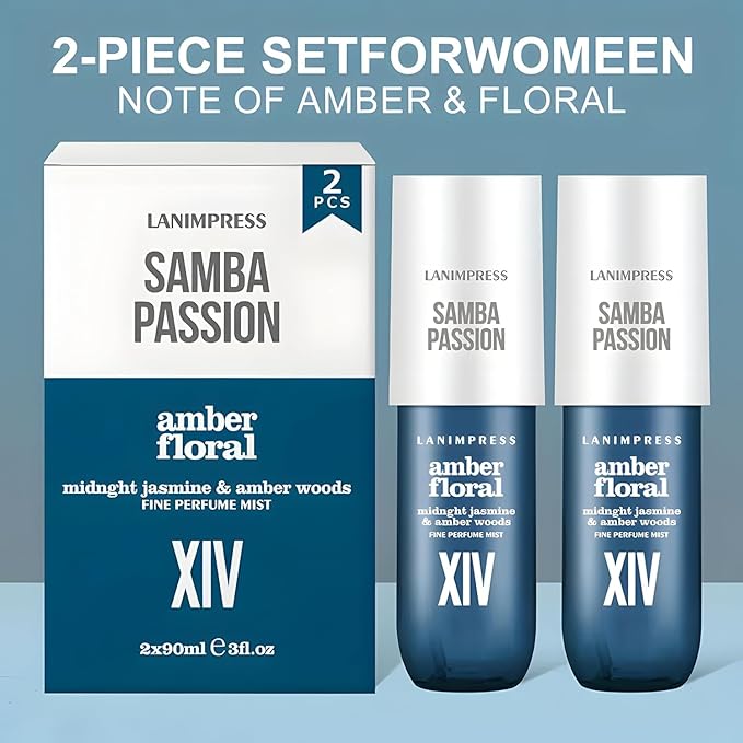 2 Pack 6 fl oz Hair Mist and Body Spray for Women（Eau De Parfum）,Amber Floral Perfume No.14，With Notes of Midnght Jasmine,Amber Woods
