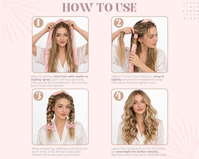 Velvet Heatless Hair Curler for Overnight Curls, No Heat Hair Curlers to Sleep in with Satin Bonnet and Clip Blowout Rods for Long Hair Curling Set - Pink