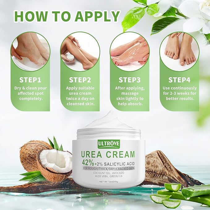 Urea Cream 42% with 2% Salicylic Acid, Callus and Dead Skin Remover, Deeply Moisturize, Repair Dry, Cracked, Rough Skin of Heel, Elbow and Knee, Effective Urea Foot Cream(7oz)