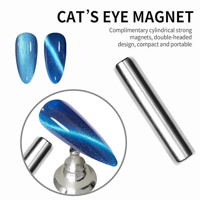 MAYCHAO 15ML Cat Eye Gel Nail Polish 1Pc Sea Blue Shimmer Gel Polish Soak off Holographic Magnetic Nail Polish for Nail Art Manicure Salon DIY at Home, 0.5 OZ