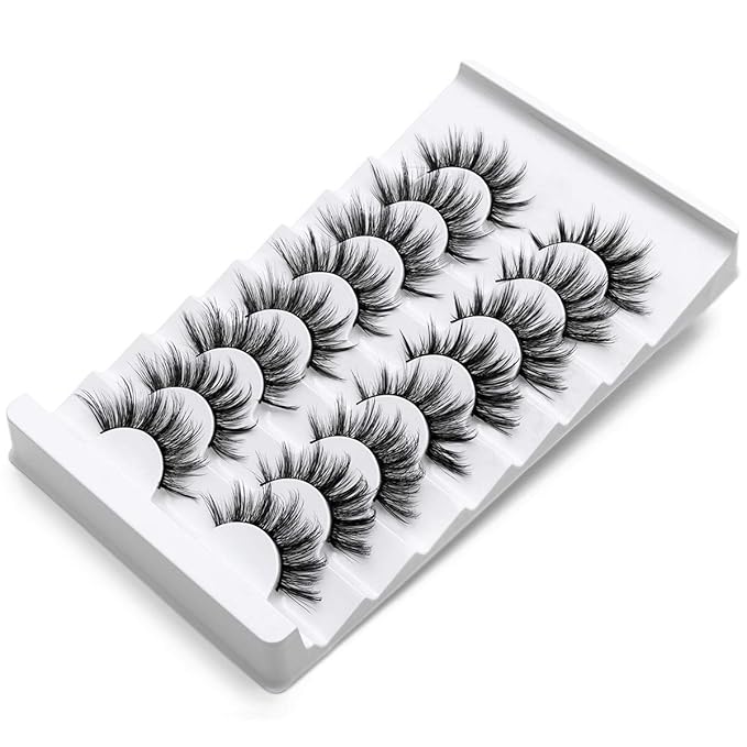 DYSILK Eyelashes Natural Look - 8 Pairs 5D Lashes 17mm - Mink Eyelashes Fluffy Lashes Pack Cat Eye Soft Reusable