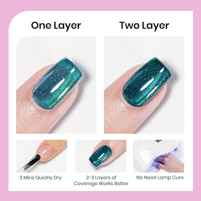 Magnetic Glitter Cat Eye Nail Polish Set, Quick Dry Cateye Nail Polish Non Gel, Multi-Color Holographic Nail Lacquer with Magnet High Glossy DIY Salon for Women Girl