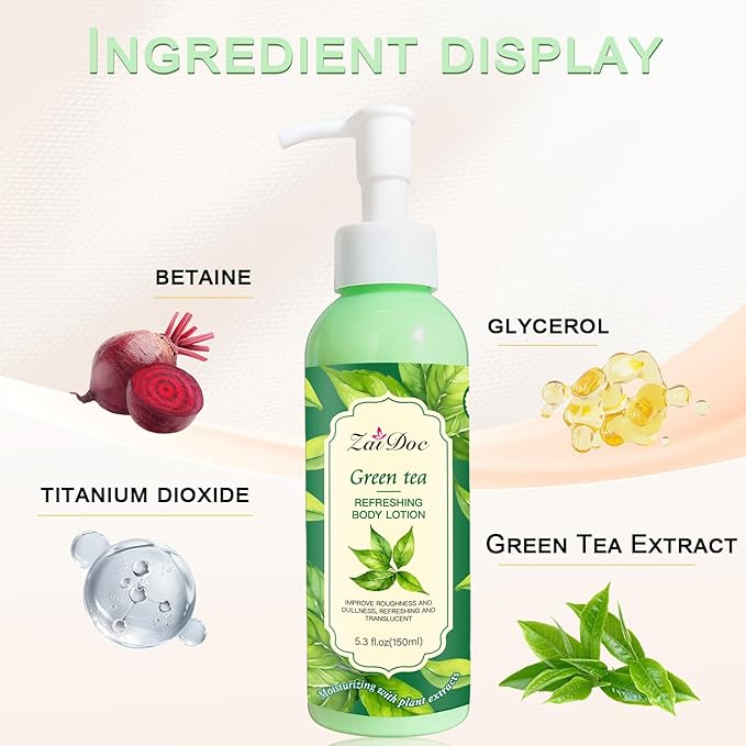 Body Lotion, 24hr Moisturizing & Deep Hydration, Absorbs Instantly Moisturizer for All Skin Types, 5.3 fl oz (1 Pack, Green Tea)