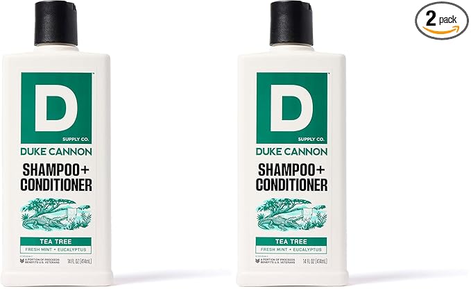 Duke Cannon 2-in-1 Shampoo & Conditioner for Men – Tea Tree Oil, Refreshing Scalp Care, Sulfate Free, 14 oz (Pack of 2)