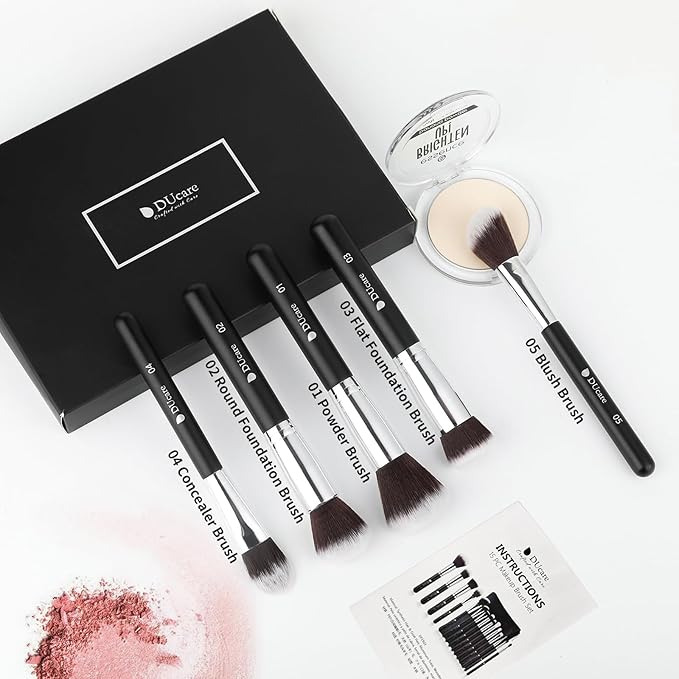 DUcare Makeup Brushes with Travel Bag 15Pcs Makeup Brush Set Kabuki Foundation Blending Blush Eyeliner Shadow Brow Concealer Brushes Kit