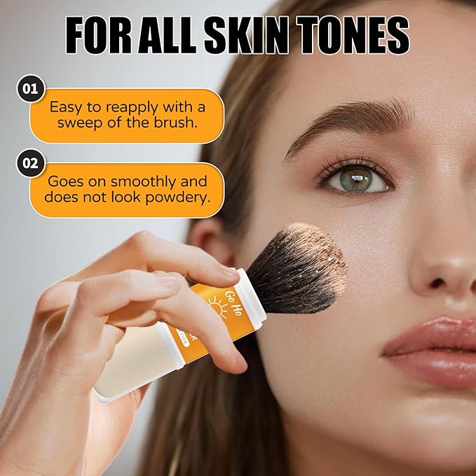 Go Ho Mineral Sunscreen Setting Powder - SPF 50,Translucent,Loose Natural Matte Face Makeup Brush-in,For All Skin Tones,Sunscreen Brush Powder for Hair and Scalp