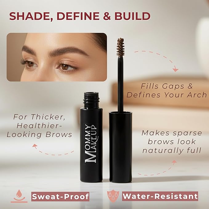 Brow Tint with Microfibers - 4-in-1 Tinted Eyebrow Gel to Groom, Hold, Sculpt & Color Your Brows, Covers Gray Hair - Water Resistant, Clump-Free, Long Lasting (Sable) by Mommy Makeup
