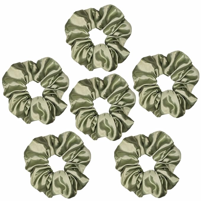 Sufermoe 6 Pcs 4.5 Inch Light Gray Green Satin Silk Hair Scrunchies, Hair Ties and Accessories for Women and Girls